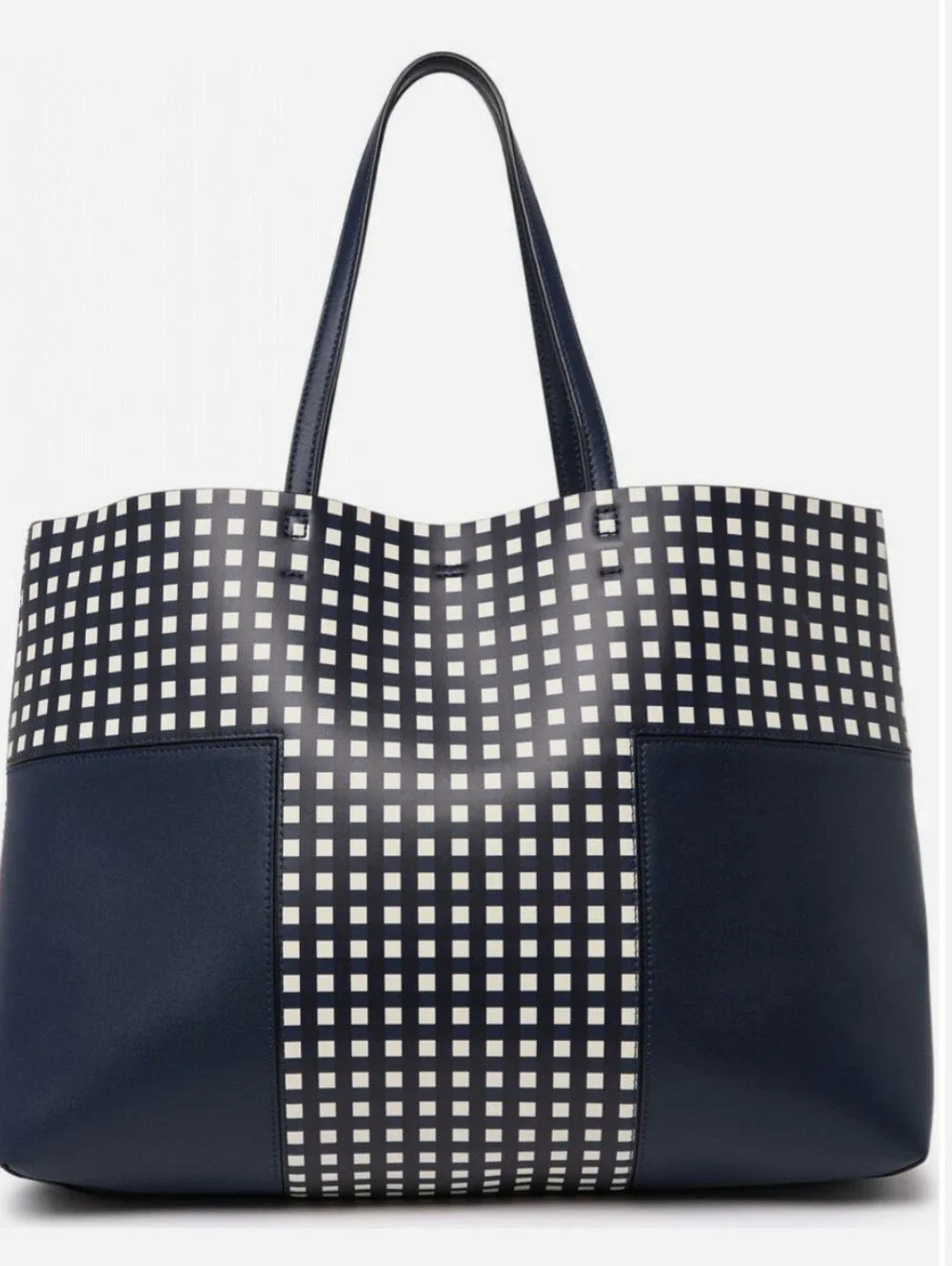 Tory Burch Navy and White Checkered Leather Tote / Pouch Not Available.